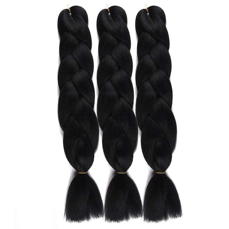 wome Black Jumbo Braiding Hair Extensions 24 Inch Crochet Braiding Hair 3 Packs Twist Crochet Braids Hair Extension for Women High Temperature Synthetic Hair Boxes Braids (Black 1b#,24",100g/Pcs) - Image 2